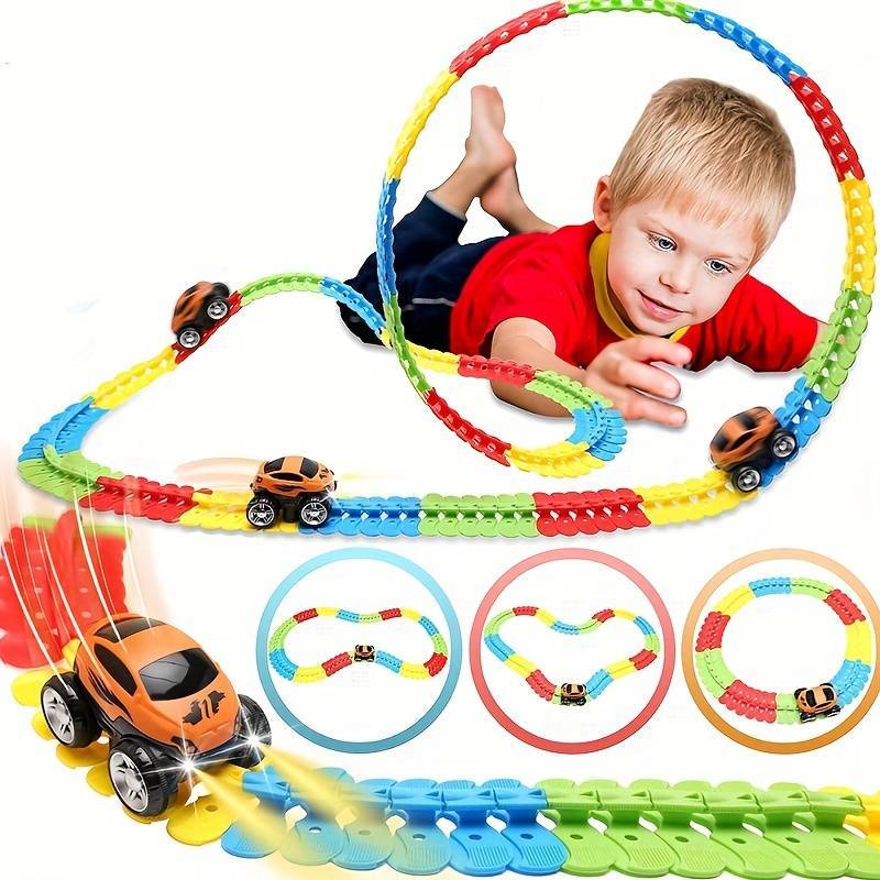 95PCS Car Track Set Race Track Toys for Boys Kids LED Light-Up Race Car Gift