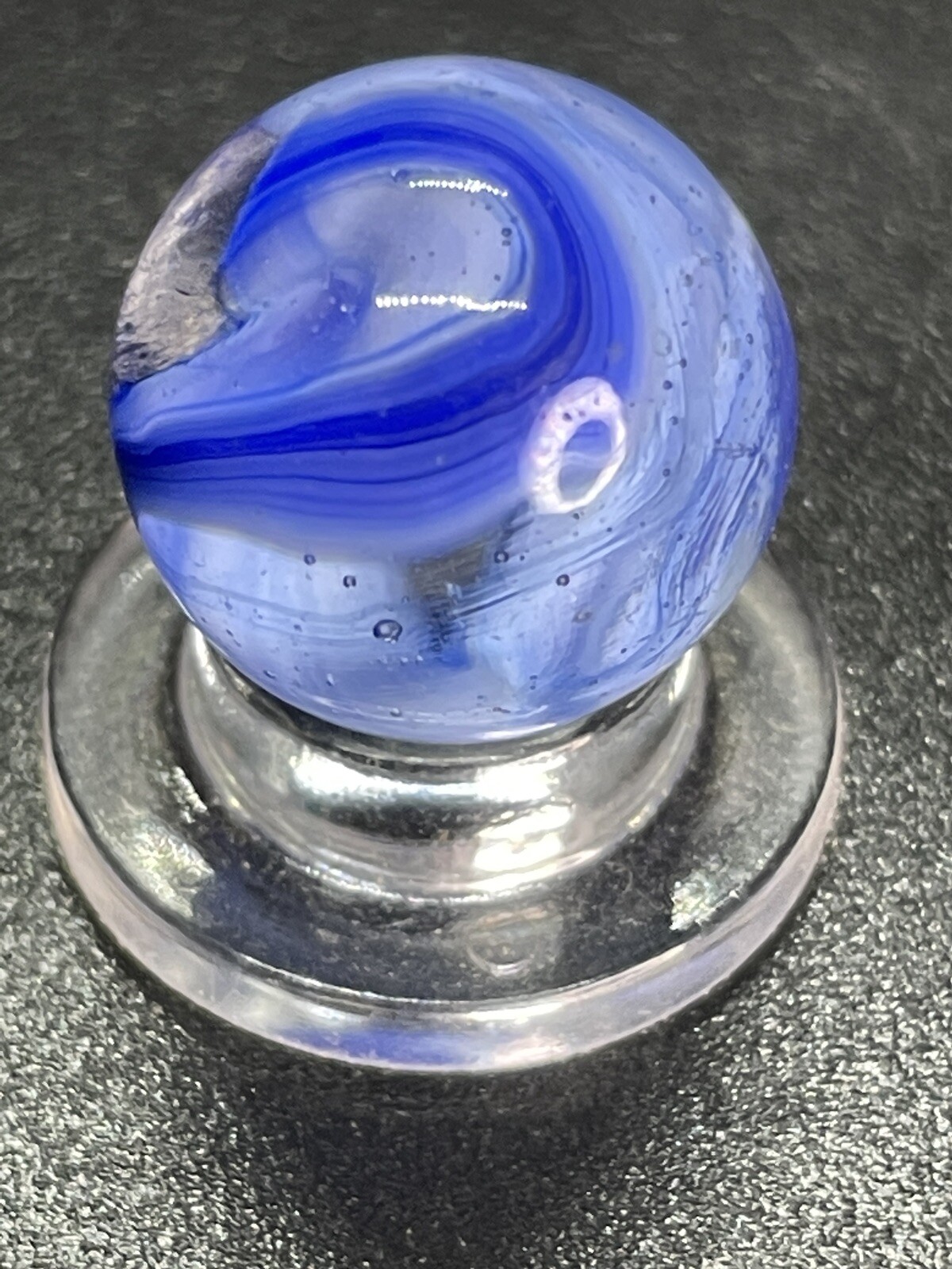 Blue Clear Base Snake Style Swirl Wirepull Alley Or Other Vintage Marbles 0.591”