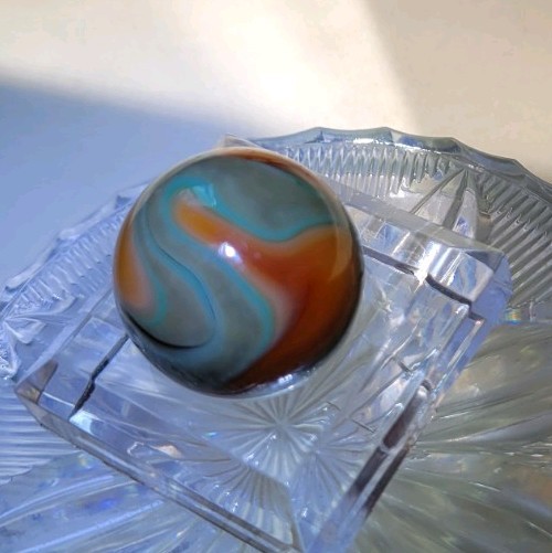 Vintage CAC Christensen Agate Flame Swirl Jumbo Shooter Marble .96″ RARE UV GLOW