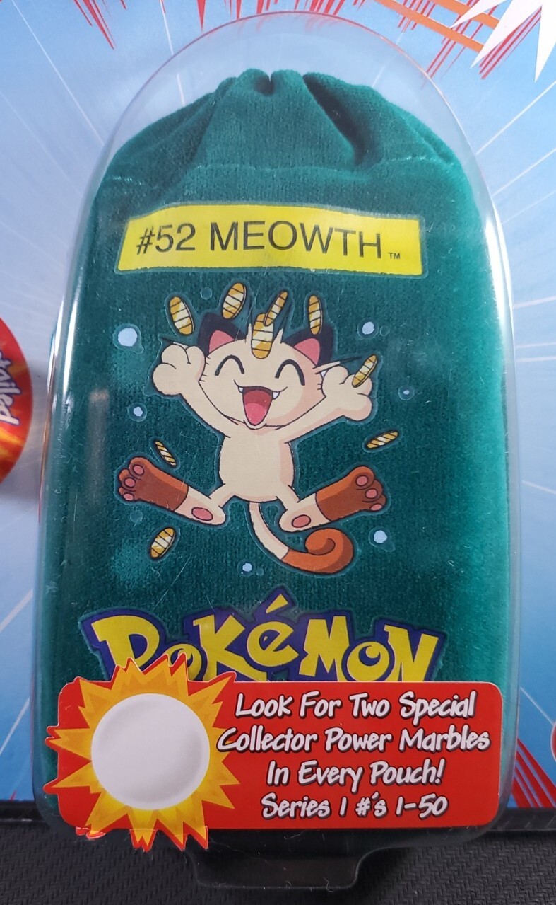 Pokémon Collector Marble Pouches: #52 Meowth, Series 1 Green Pouch, ToyBiz, NIB