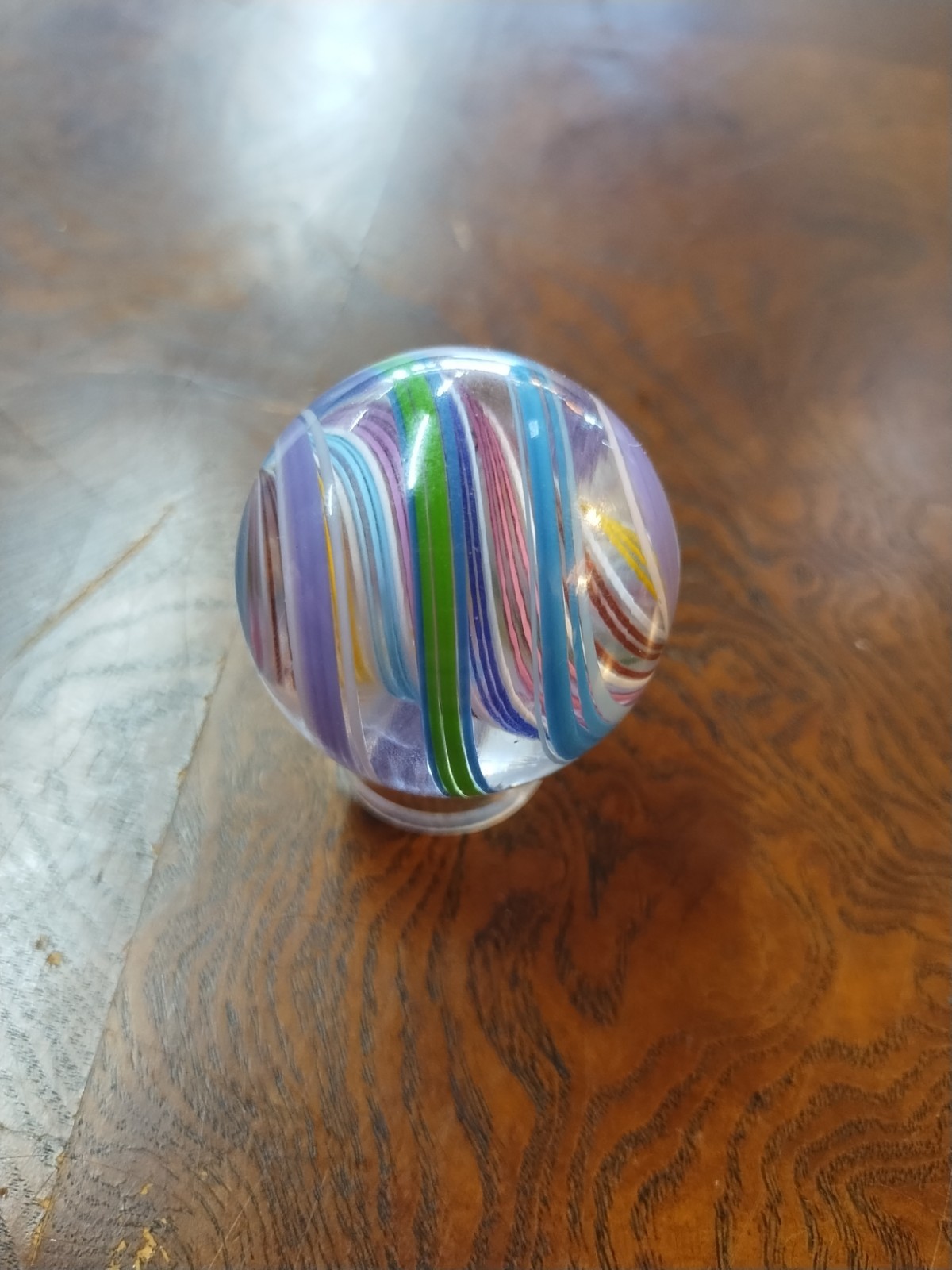 Jody Fine “Captain Marble” Pastel Latticino Swirl Art Glass Marble with Stand