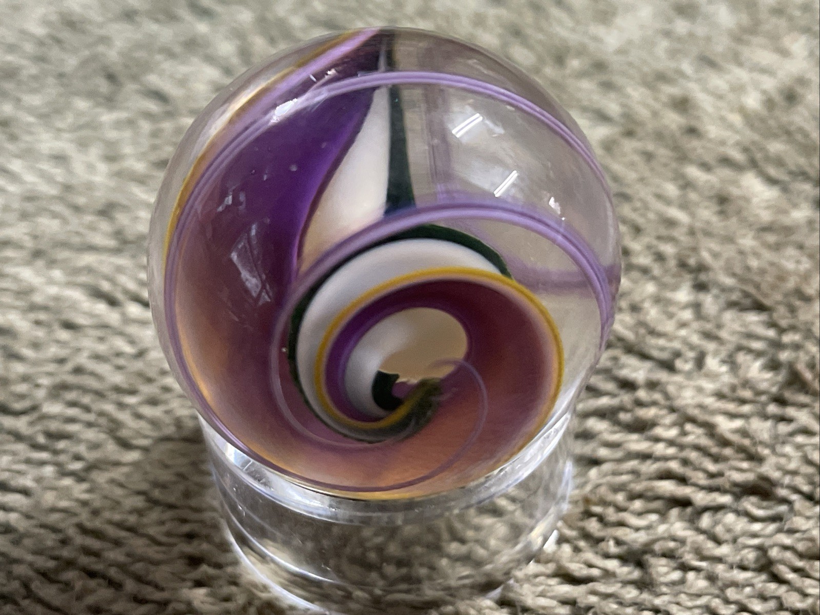 Handmade Contemporary Glass Art Marble 1.1” Spiral Dichroic Swirl