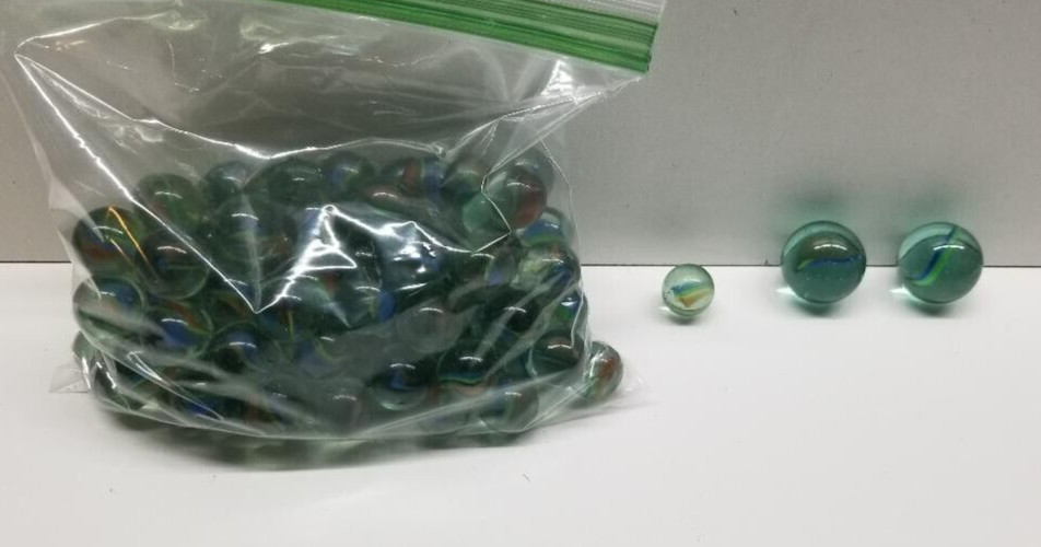 Lot of 100 Mini Pee Wee Cats Eye Marbles with 2 Shooters 1/2″ and 1″ sizes