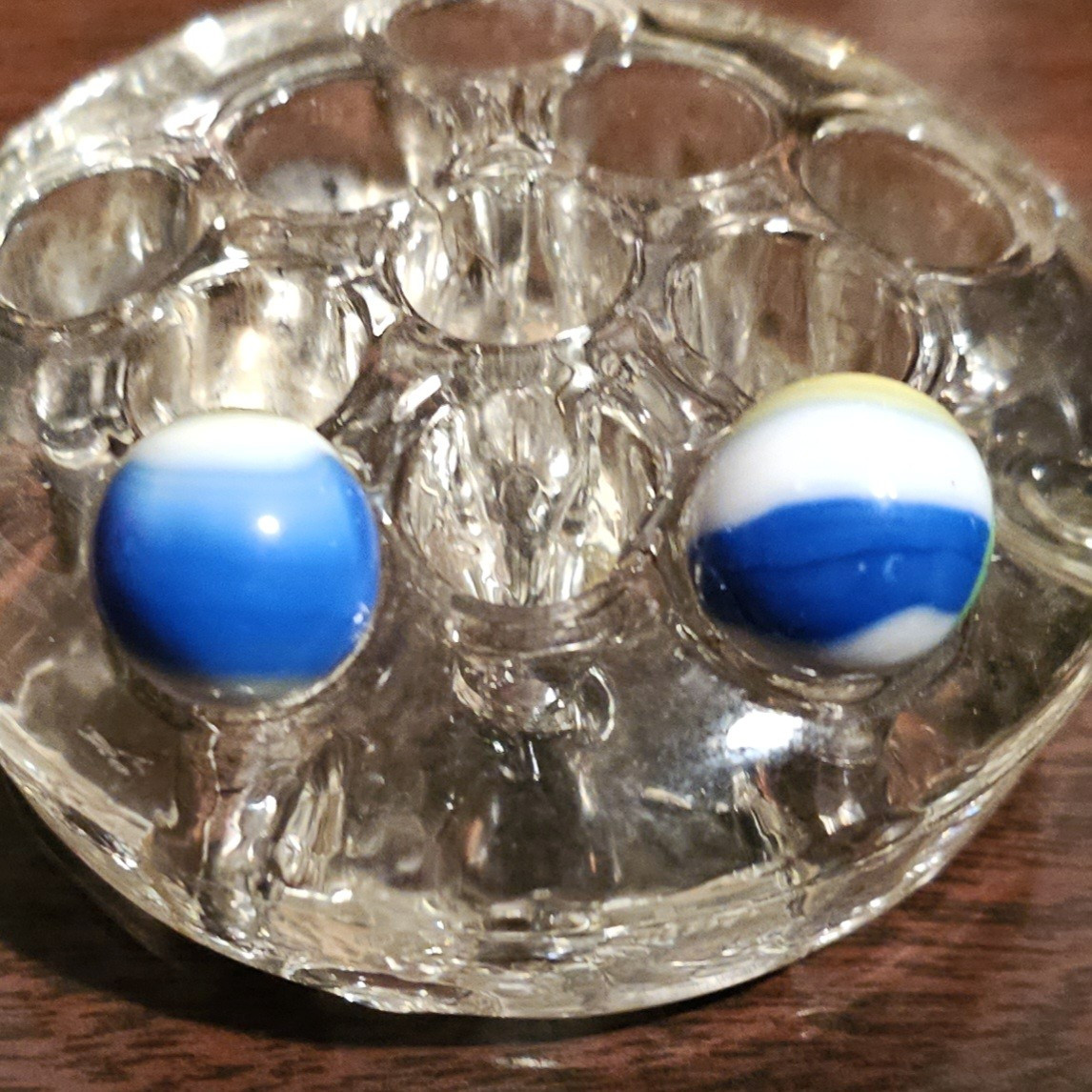 Vintage Marble King Tri-color Rainbo Blue, Green, Yellow .59 Marbles Set of 2