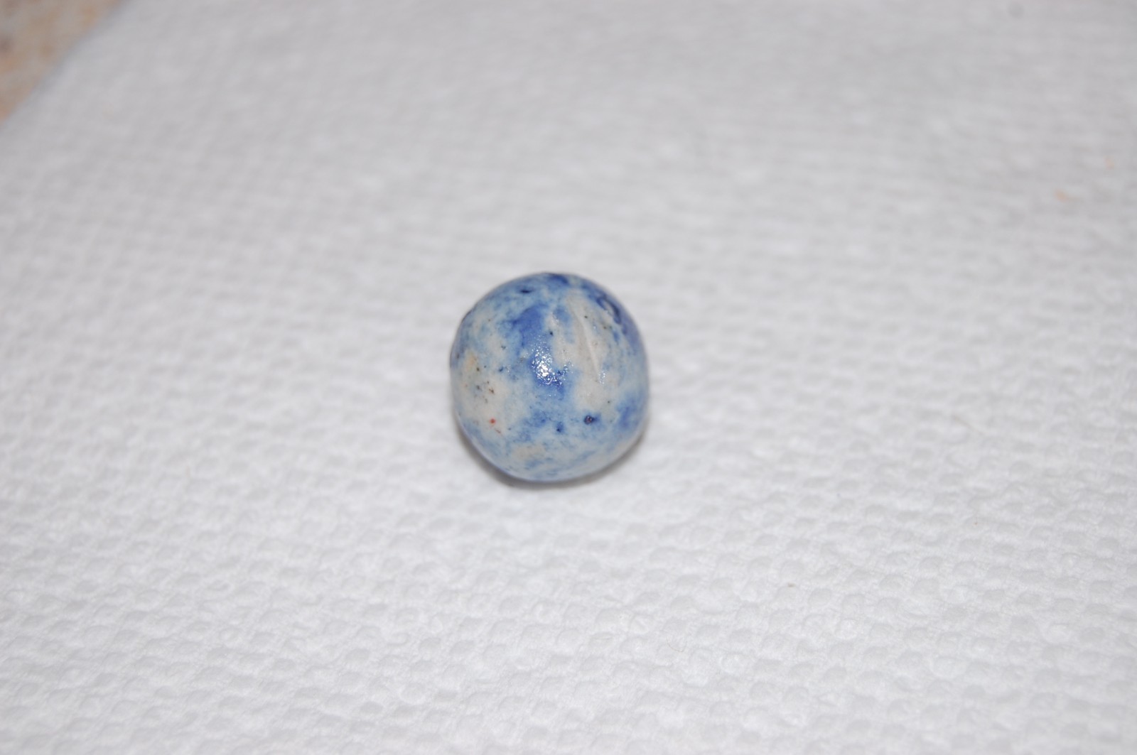FANCY BENNINGTON MARBLE .65″ ANTIQUE FANCY 1800’s HANDMADE GLAZED CLAY old toy