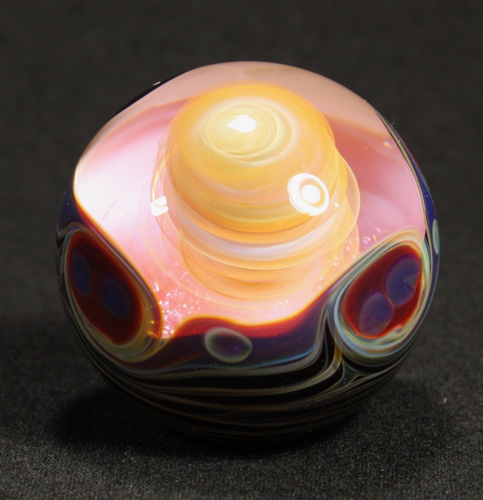 Juba Glass Handmade Marble 1.45″ Boro Lampwork Art 24K Gold and Silver Fume