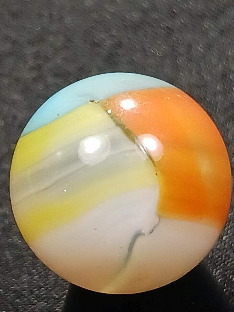 Vitro Agate .55″ Robins Egg Lemon Yellow Orange Tiger Eye NM Serious Marble A236