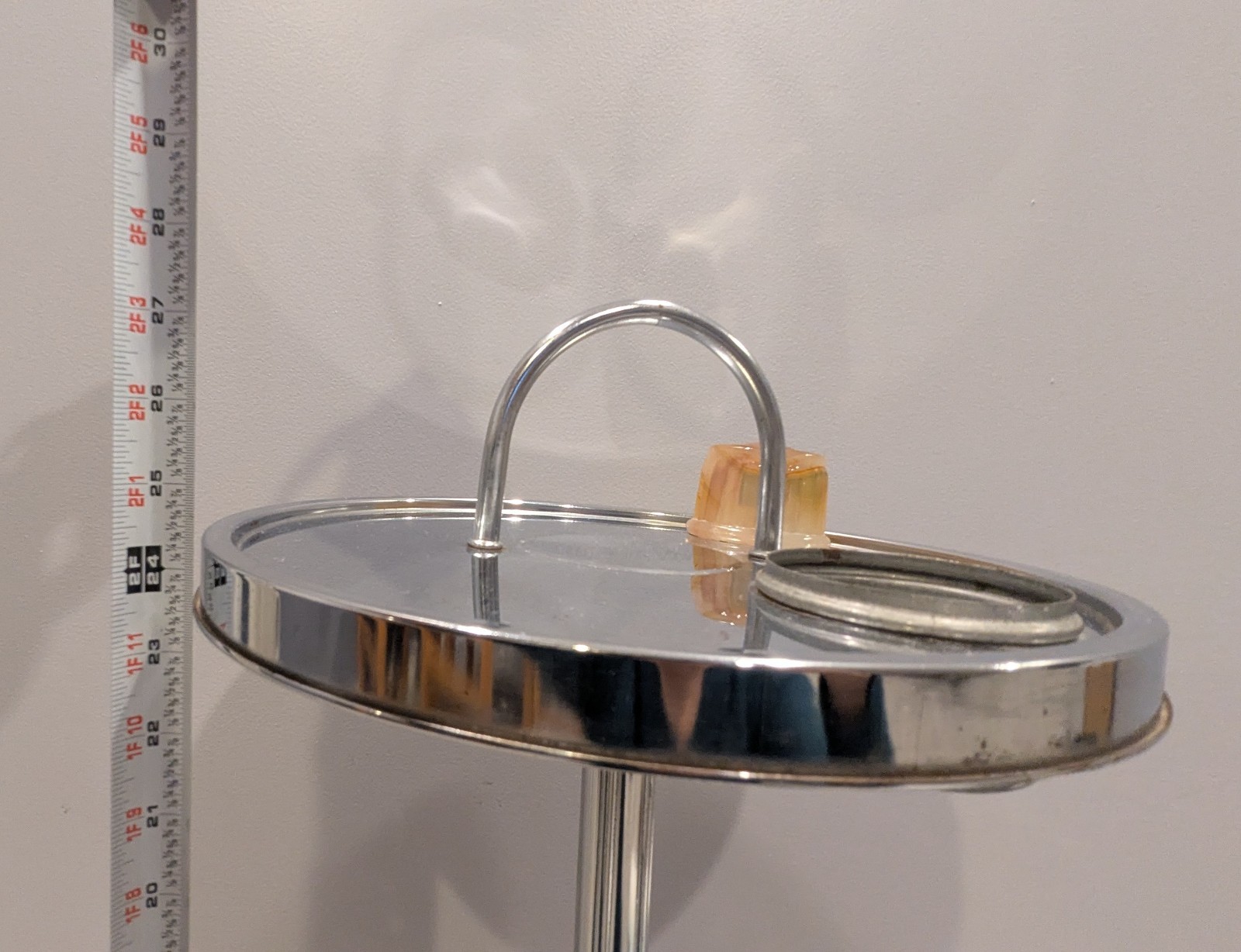 Ever Brite Akro Agate Chrome Lighted Cigarette Smoking Stand Cadmium Swirl READ