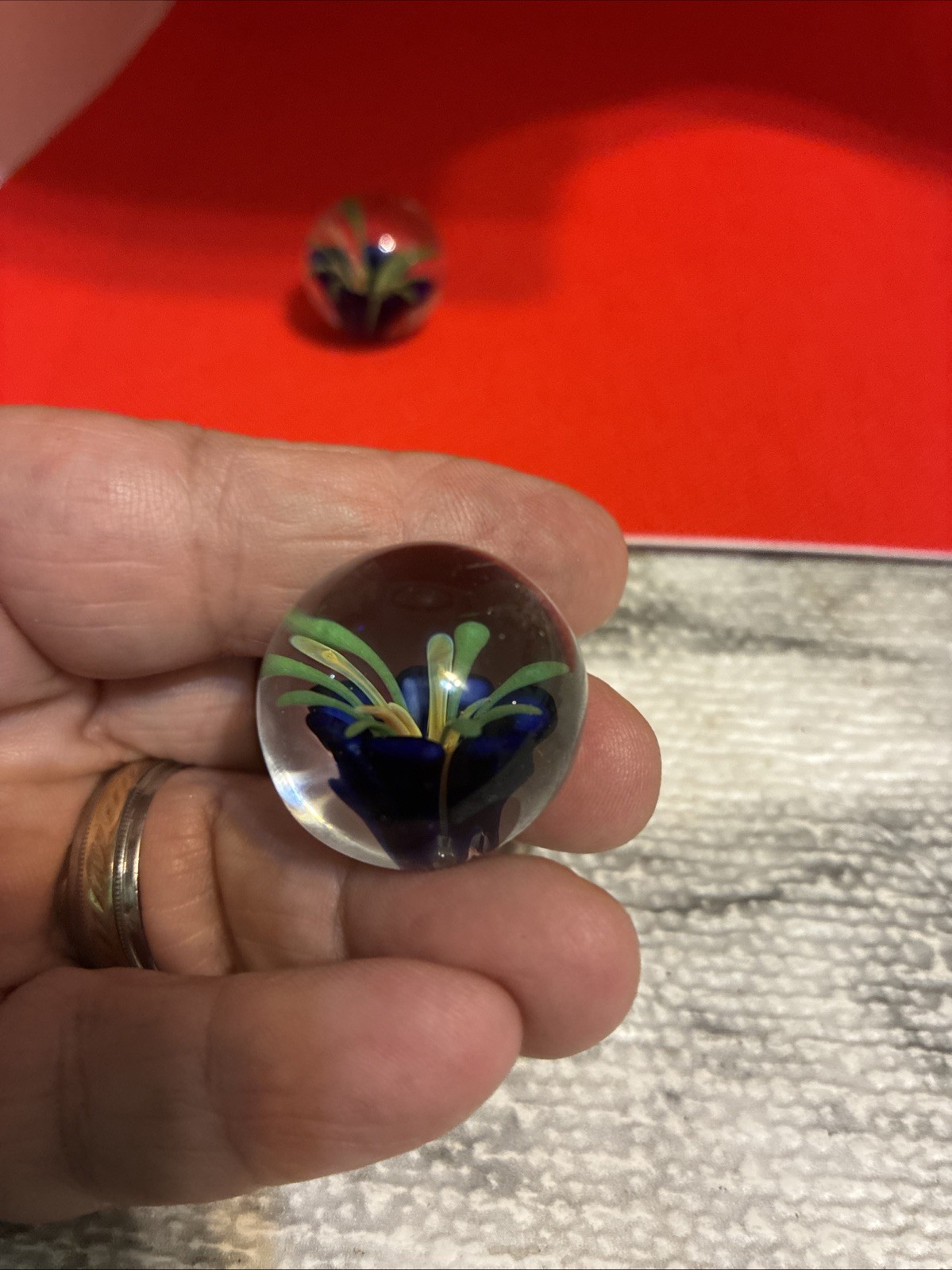 Hand Blown Glass Marble With Flowers