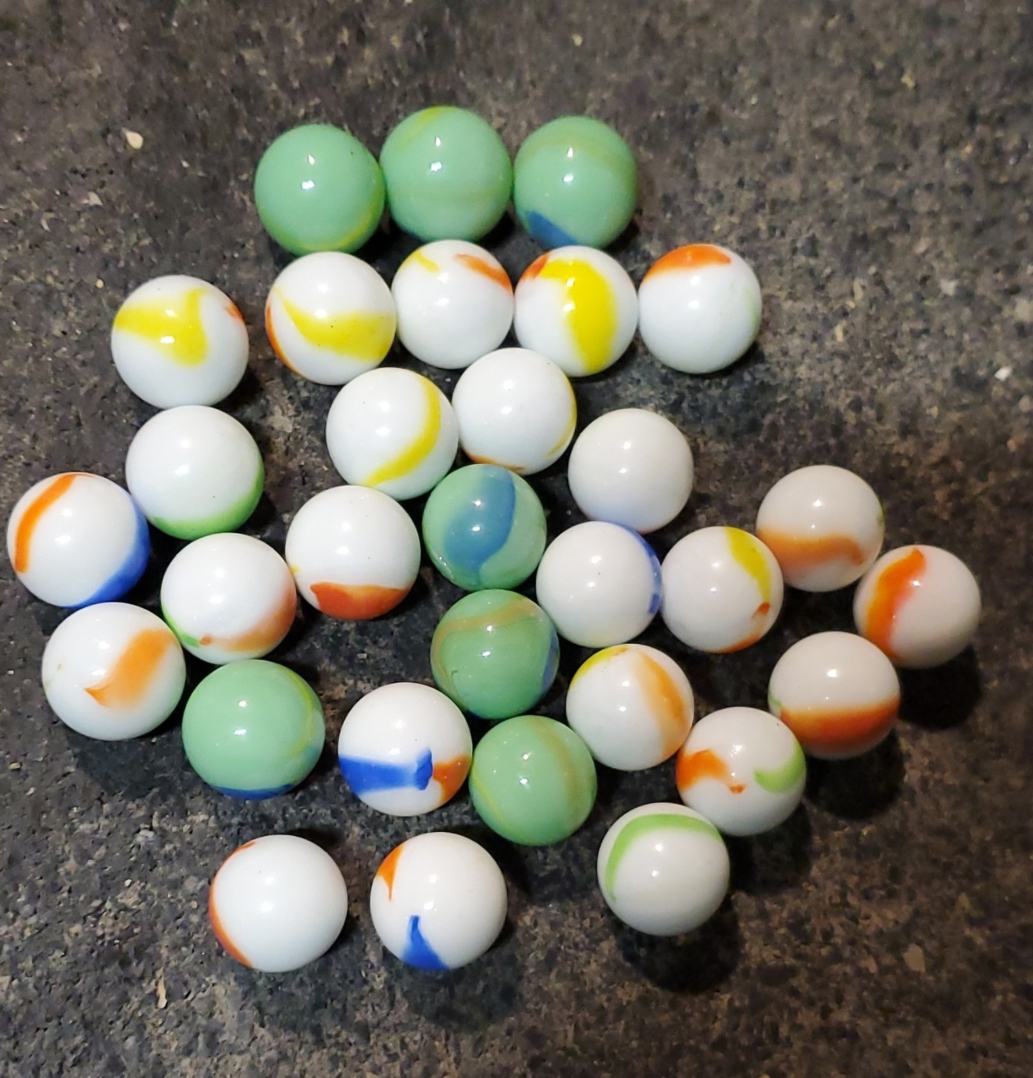 Mixed Swirl Glass Toy Marbles Lot Green & White, Machine Made