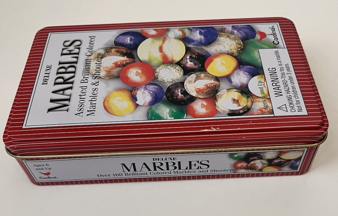 2004 Deluxe Marbles in Tin By Cardinal Over 160 Marbles and Shooters