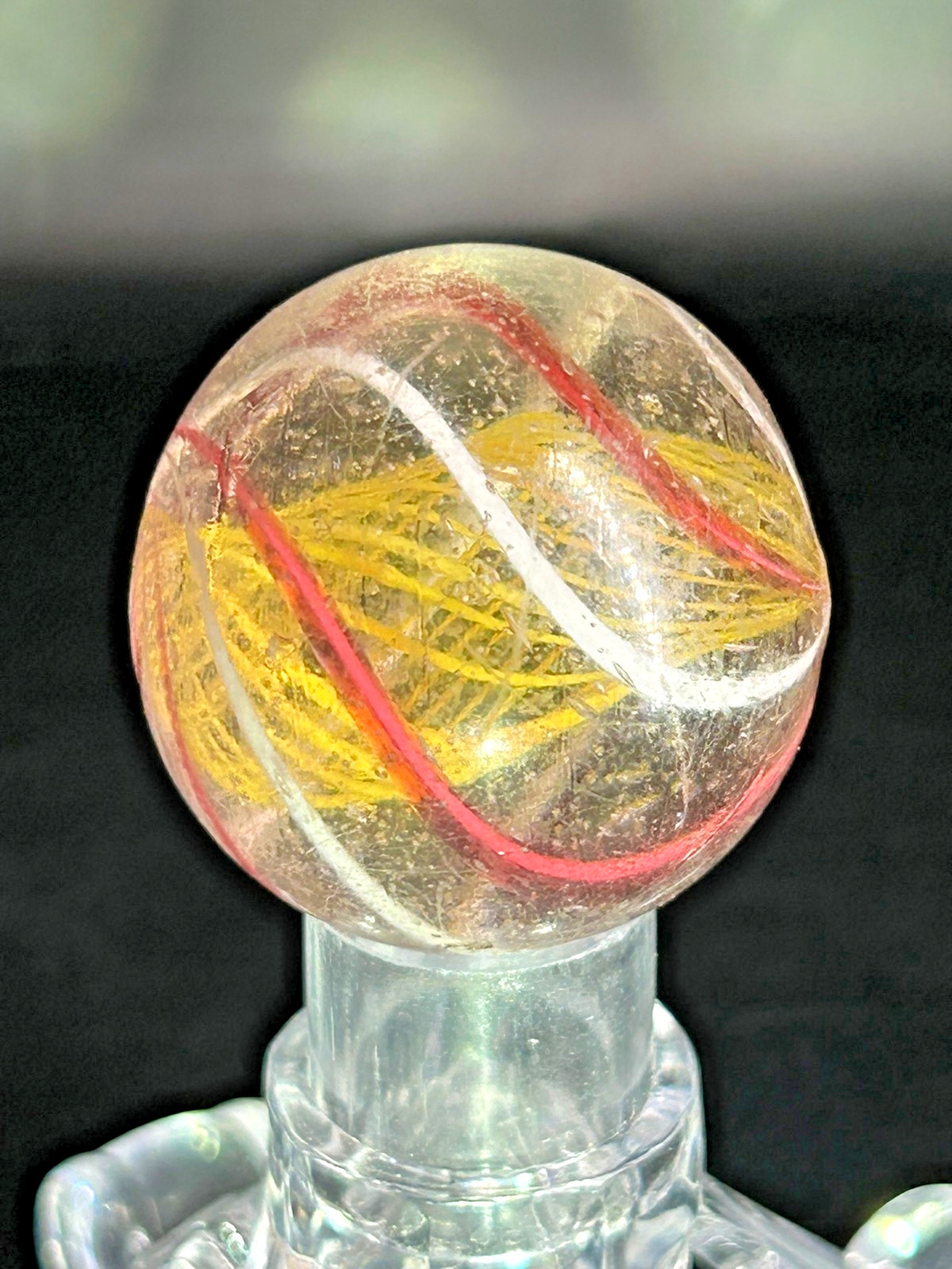 Antique Yellow Latticino Core Ribbon Swirl Marble 1-1/8″ Near Mint+ EA4