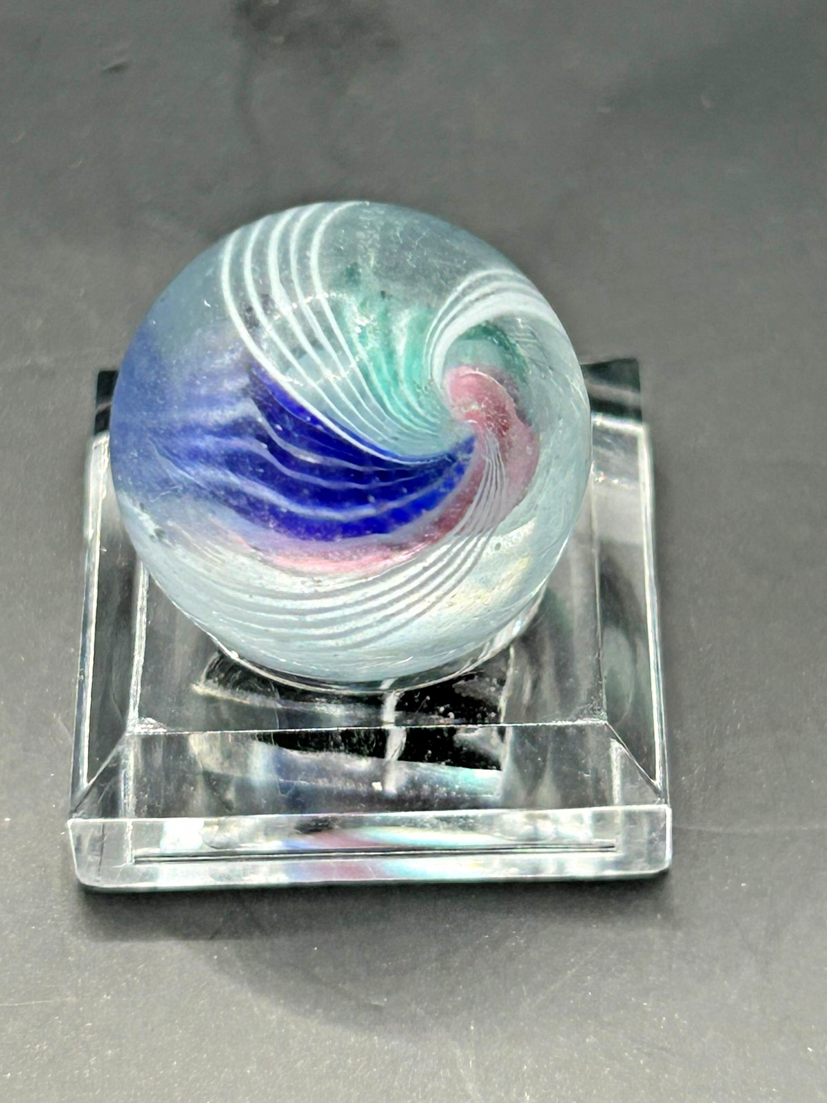 Antique German Divided Core Swirl Marble Latticino Ribbon 12/32 Mint- E1.25