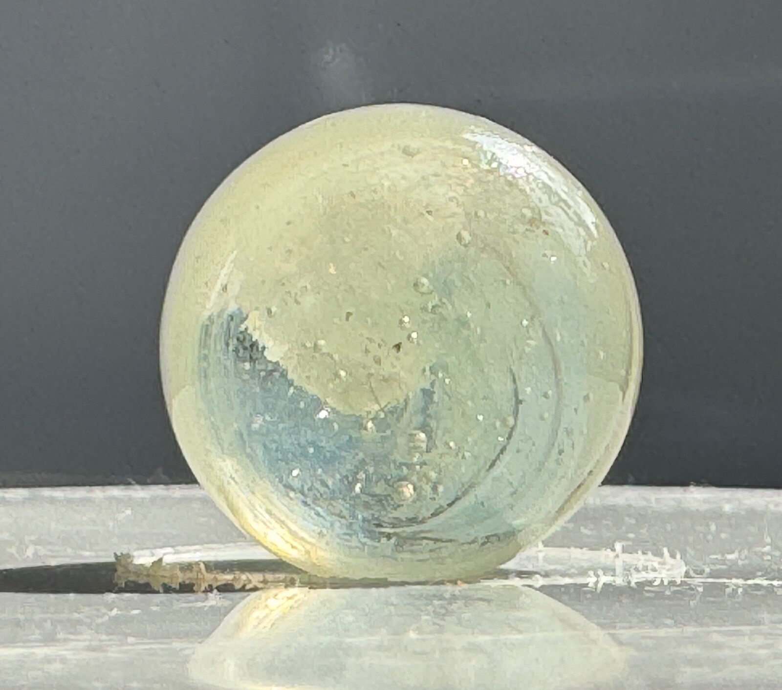 Egg Yolk & White Single Faceted Pontil Transitional Marble 21.5mm (27/32”)