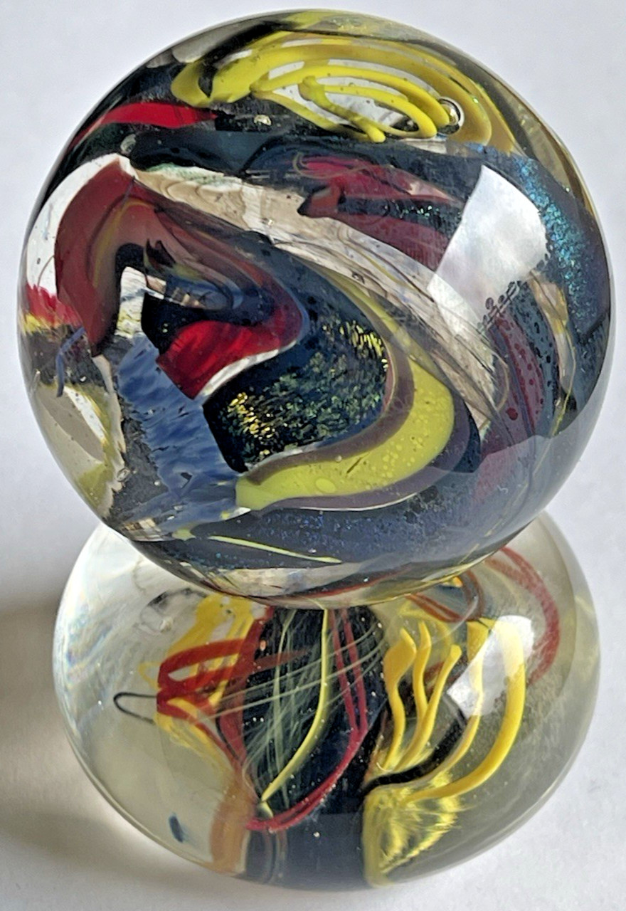 2004 PERRY KENIN MARBLE w/ CUSTOM STAND GLASS ART HUGE 2.21″ VERY UNIQUE 1