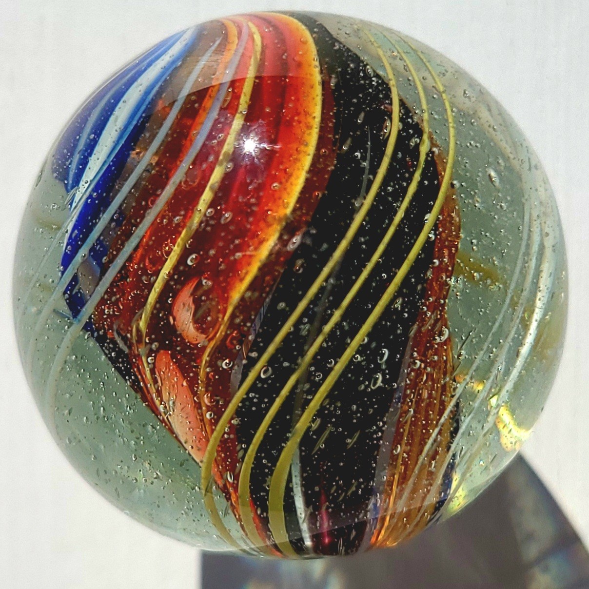 1880’S RARE 1.6″ GERMAN SWIRL HANDMADE ANTIQUE BANDED RIBBON CORE MARBLE VINTAGE
