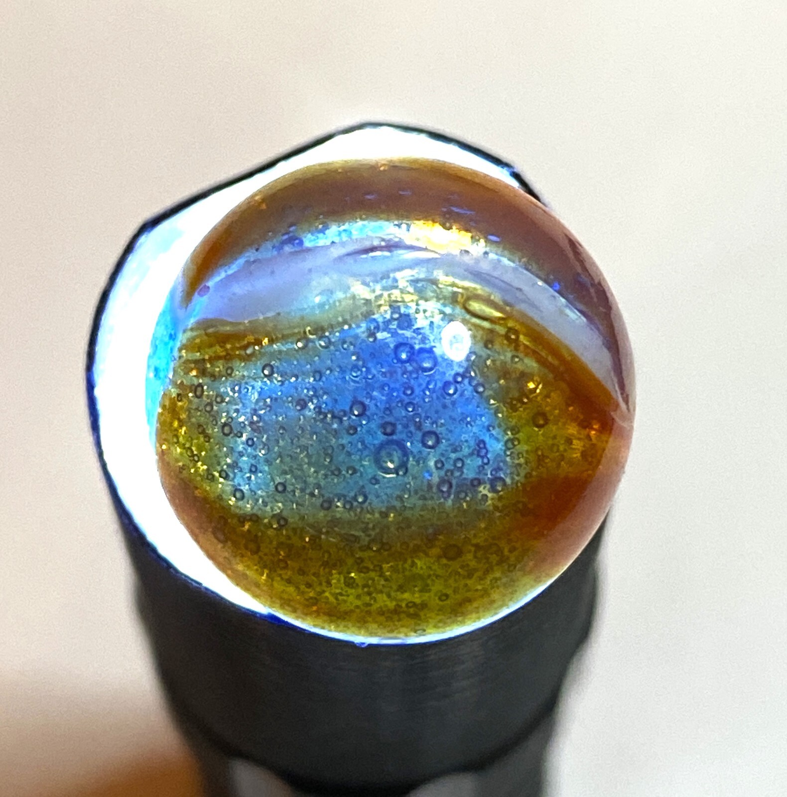 #7 PELTIER MARBLE HYBRID RAINBO BLENDED SPIDERMAN BURNT COLORS .62″ NM+/- MX126