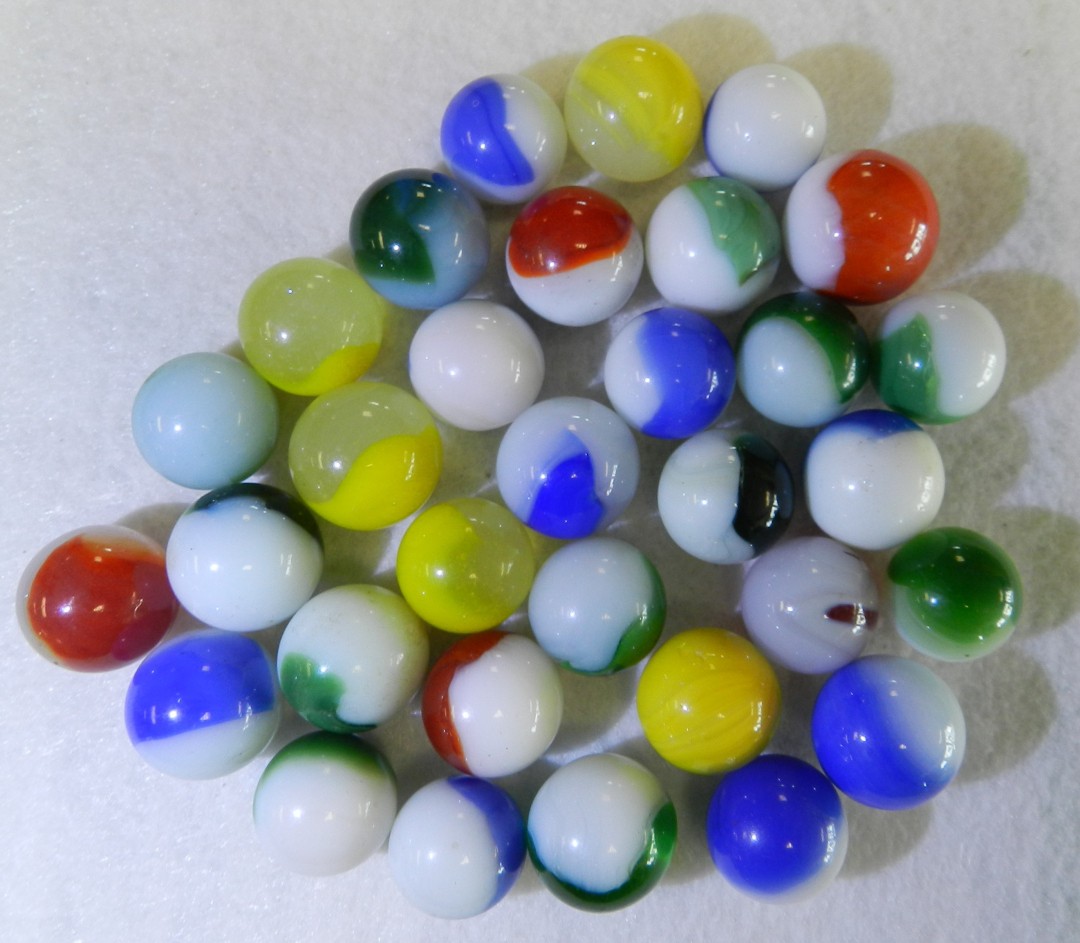 #20943m Vintage Group or Bulk Lot of 30 Mixed Company Patch Marbles