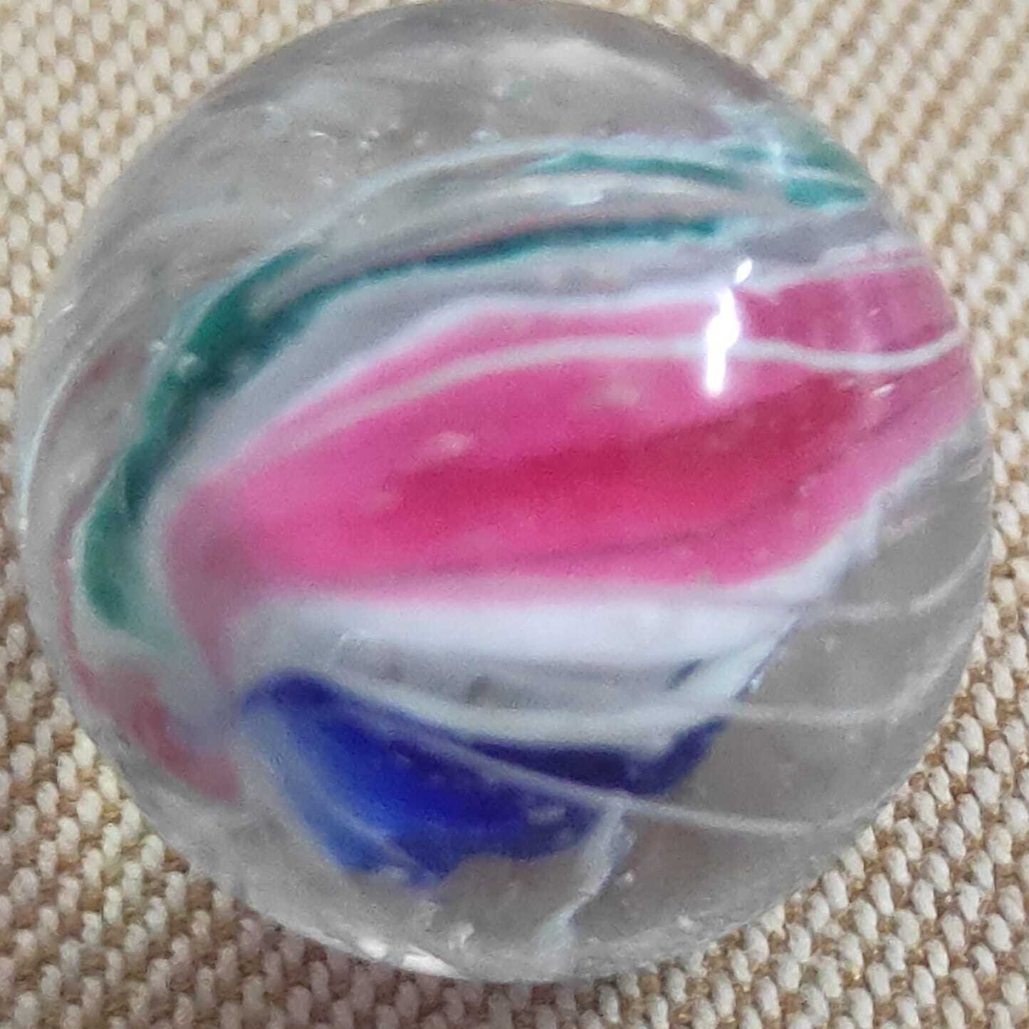 TOY MARBLE 0.75″ DIVIDED CORE GELLYRIBBON 2 PINK/1 GREEN/1 BLUE WITH WHITE CAGED