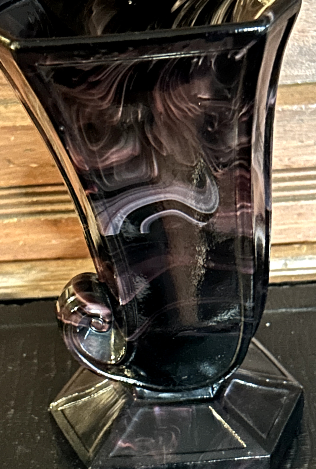 Antique 7″ Met Museum Pressed Purple Marble Glass Made in England 1880-90 Slag?