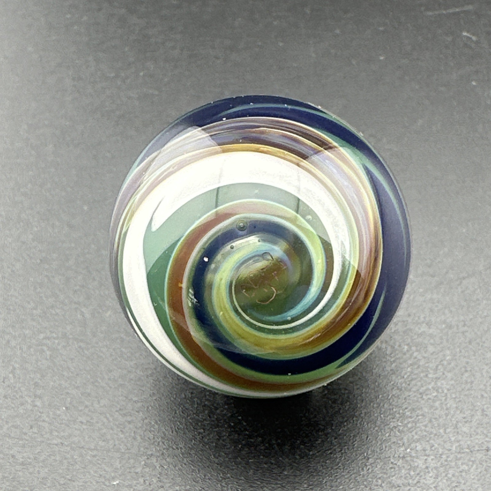 Contemporary Handmade Art Glass Marble 1.06″ Swirl MIB With UV Green, White, Etc