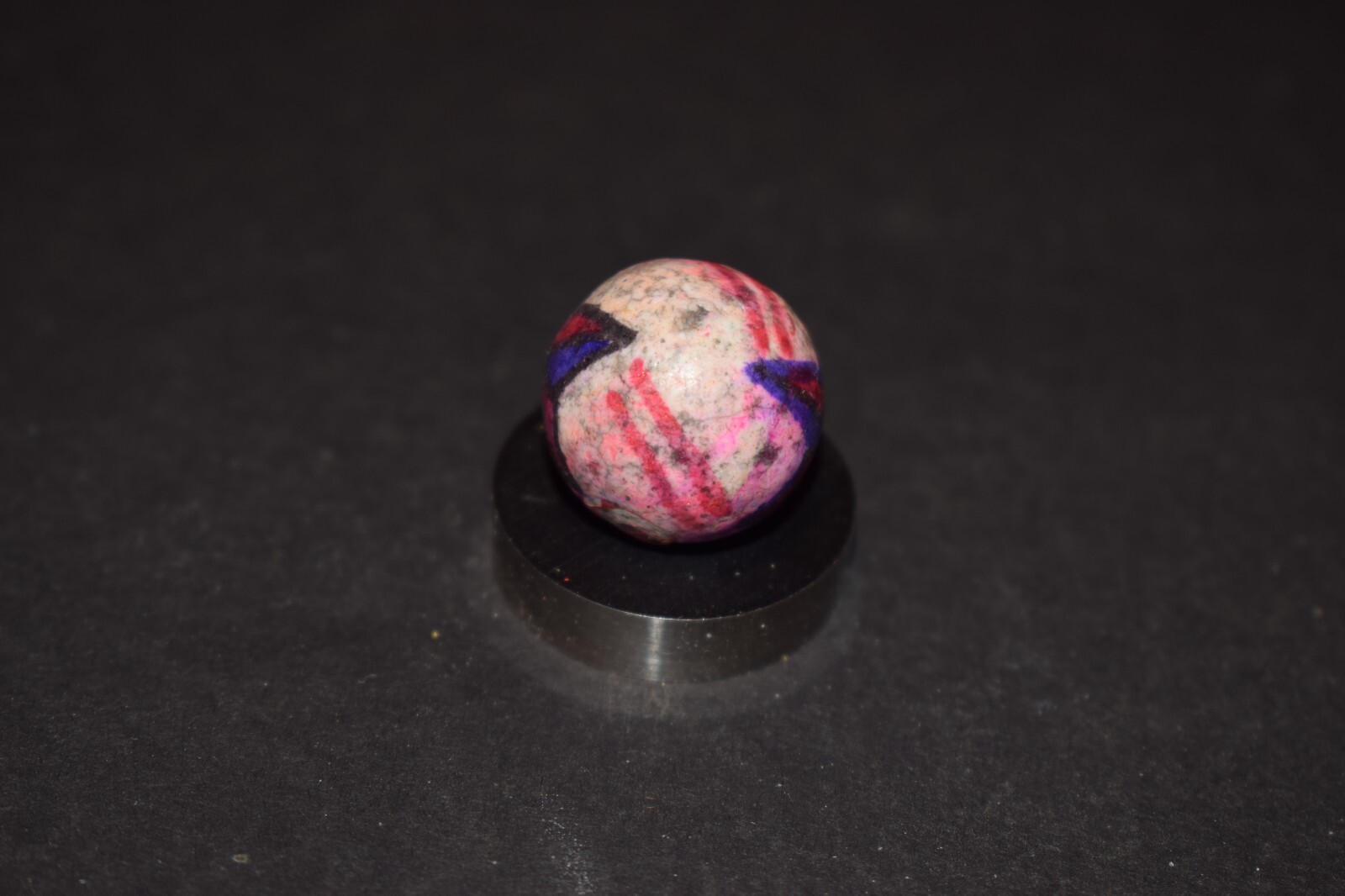 Antique Hand Painted, Fired Clay Abstract Star Marble Shooter Size .765″ VGC