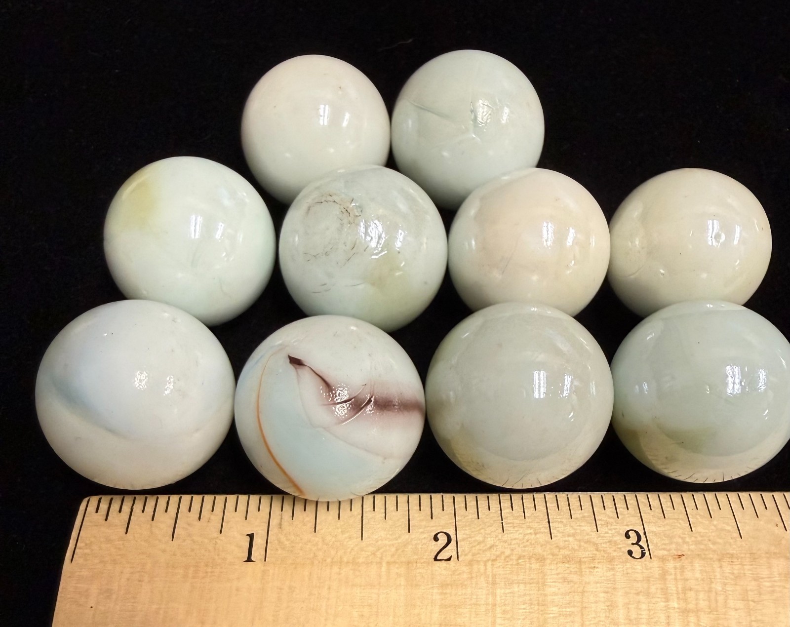 Vintage Glass Marbles White, 24mm, 1 inch Approximately, Set of 10