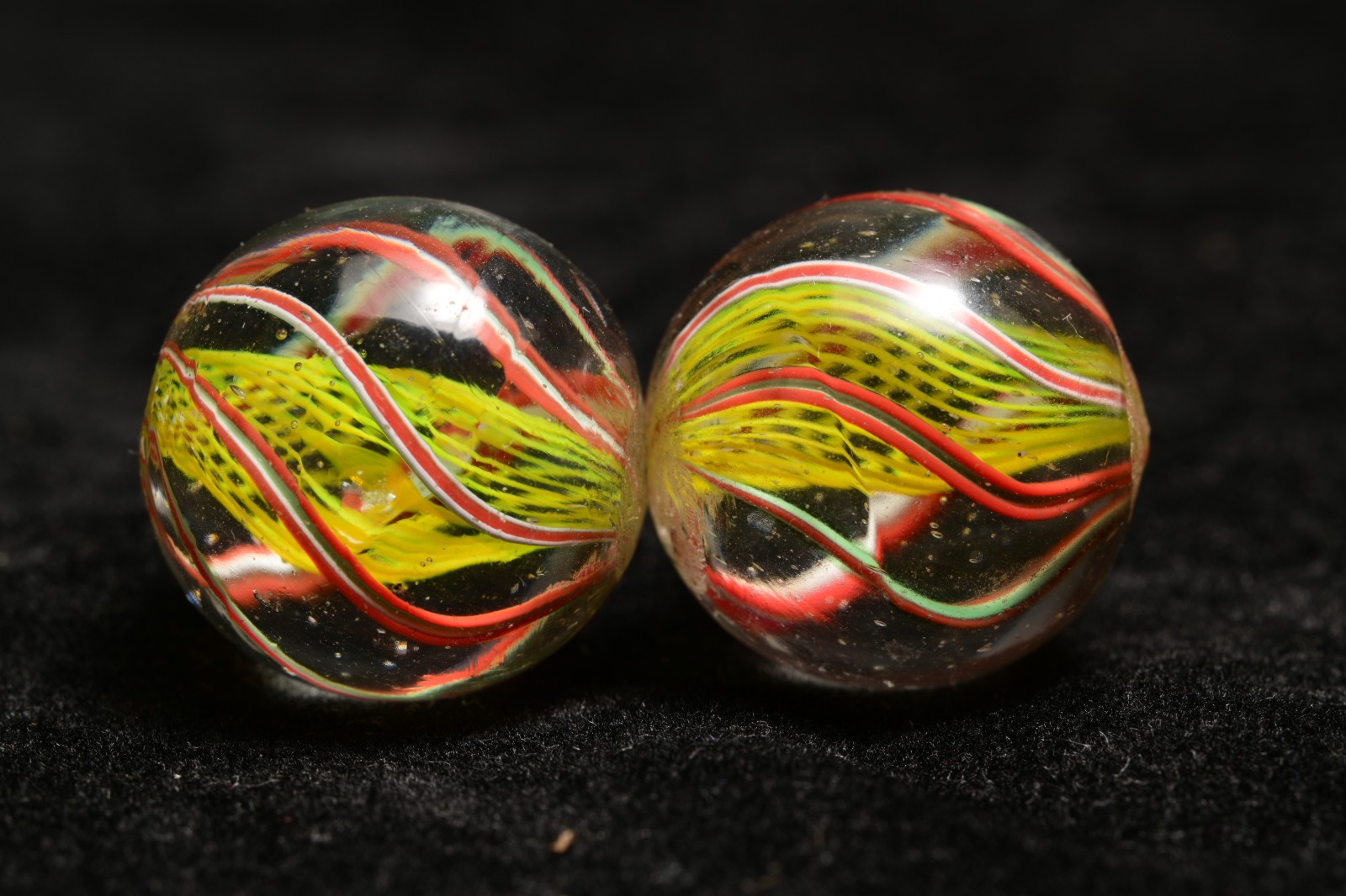 Same Cane Pair Latticino German Handmade Antique Marbles 20mm 25/32”