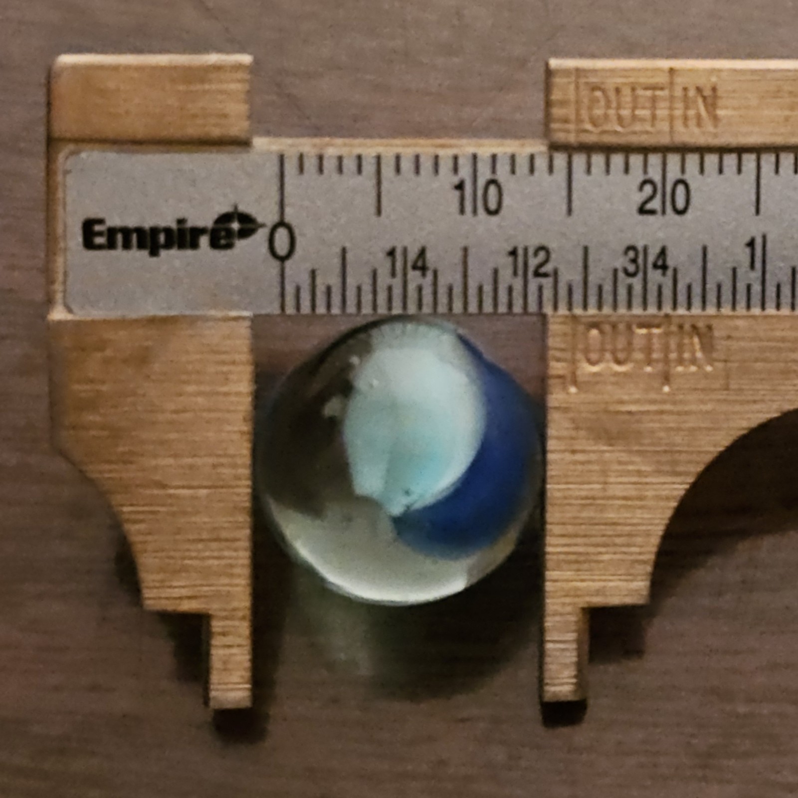 Vintage Dark Blue Light Blue Thru-White 6-Vein Cats Eye .592″ Glass Marble