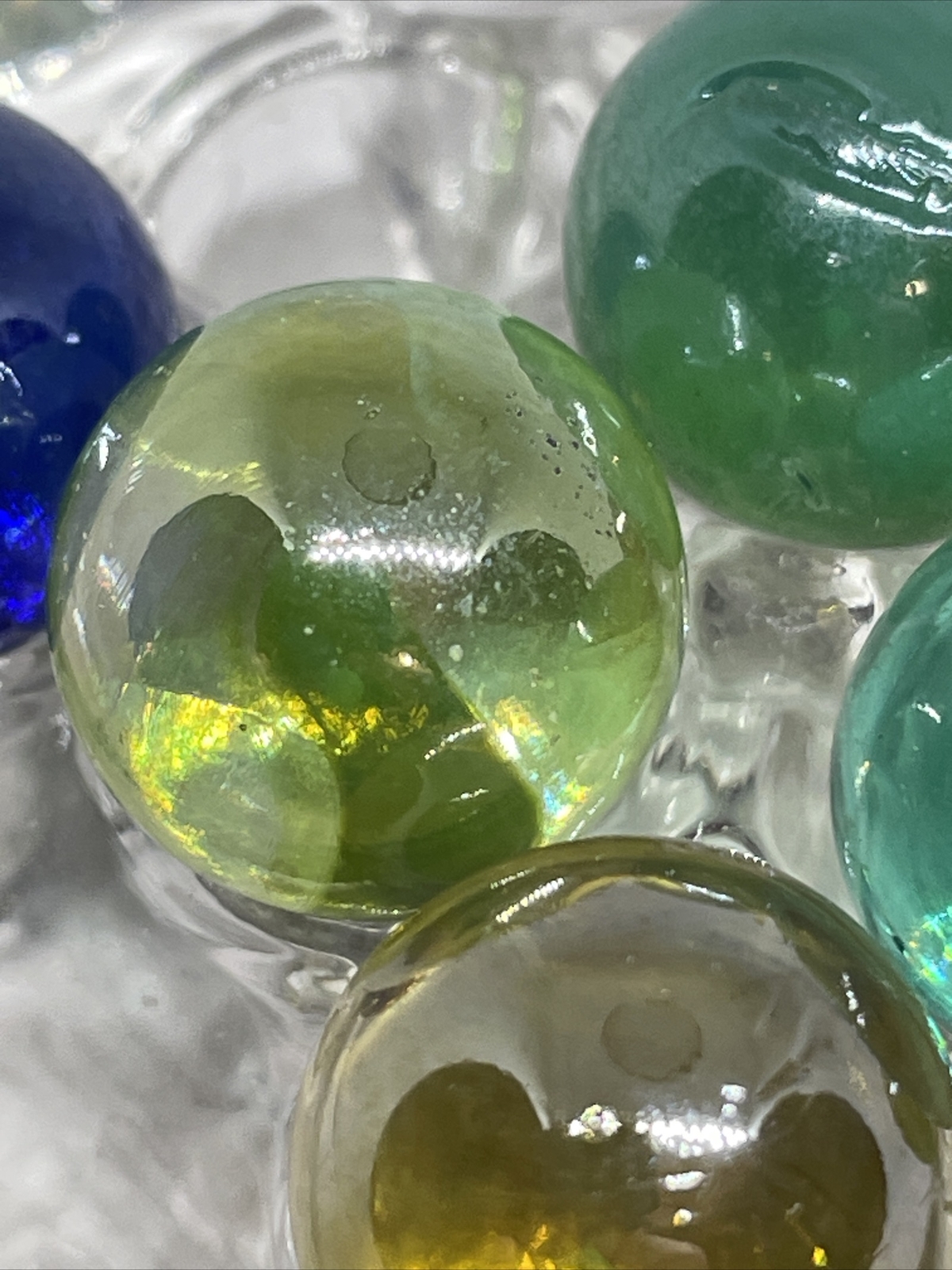Marble Lot of 7 Vintage Glass Marbles Clear Glass Colors