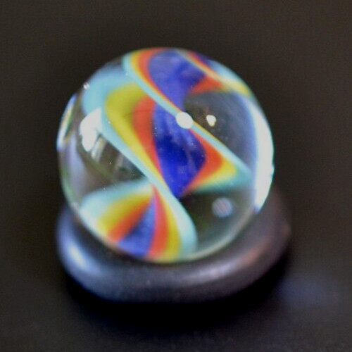 BRYAN TRILLAS GLASS MARBLE/.578″-BLACKLIGHT RAINBOW CORKSCREW-TURQ.,RED,VIOLET +