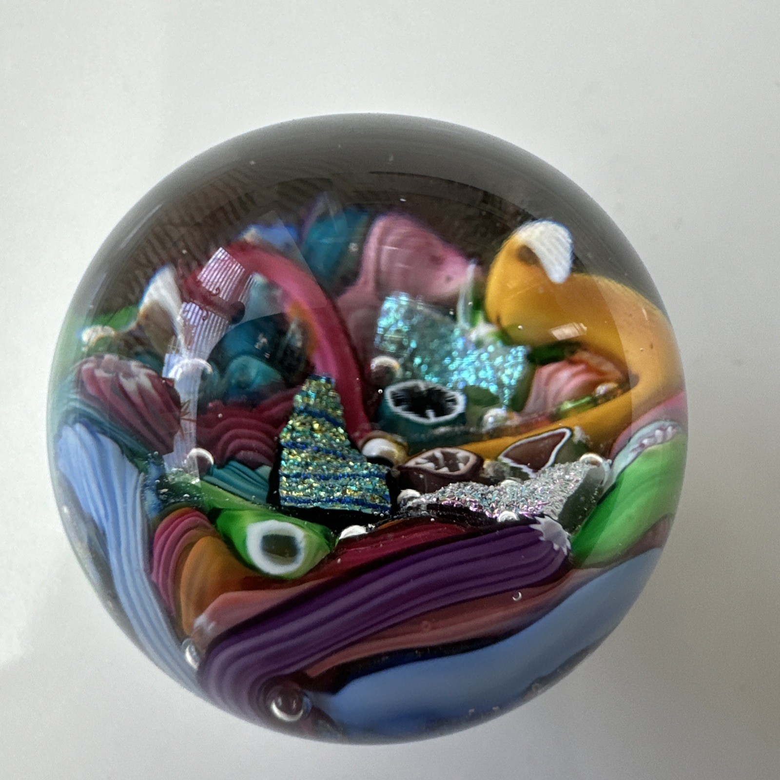 Doug Sweet SIGNED 1.42” 1980’s Millefiori Scrambled Lampwork Art Glass Marble