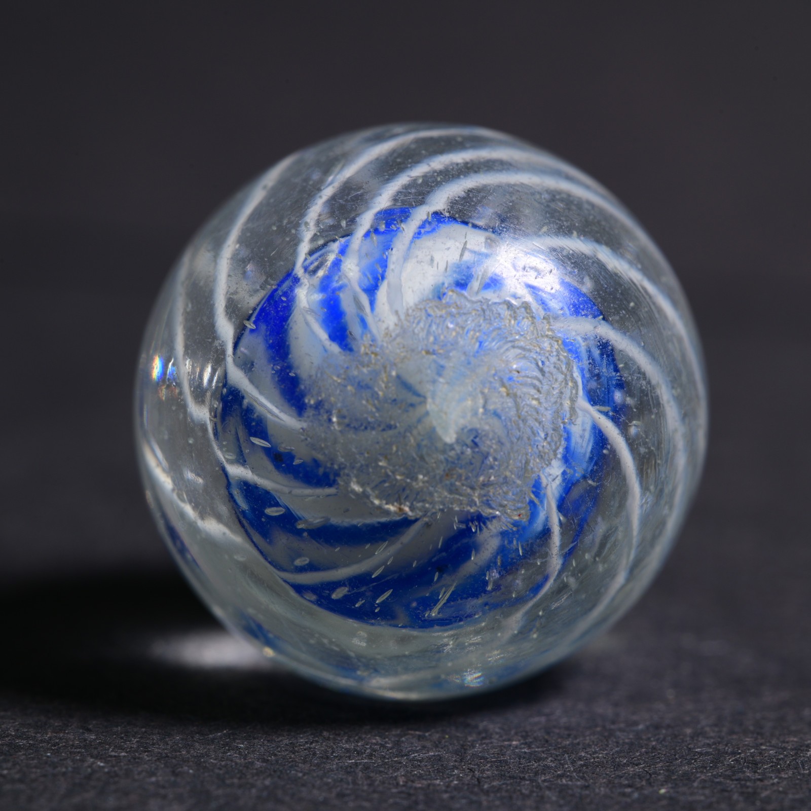 Candy Cane Solid Core German Handmade Antique Marble Caged Cobalt 17.9mm 11/16”