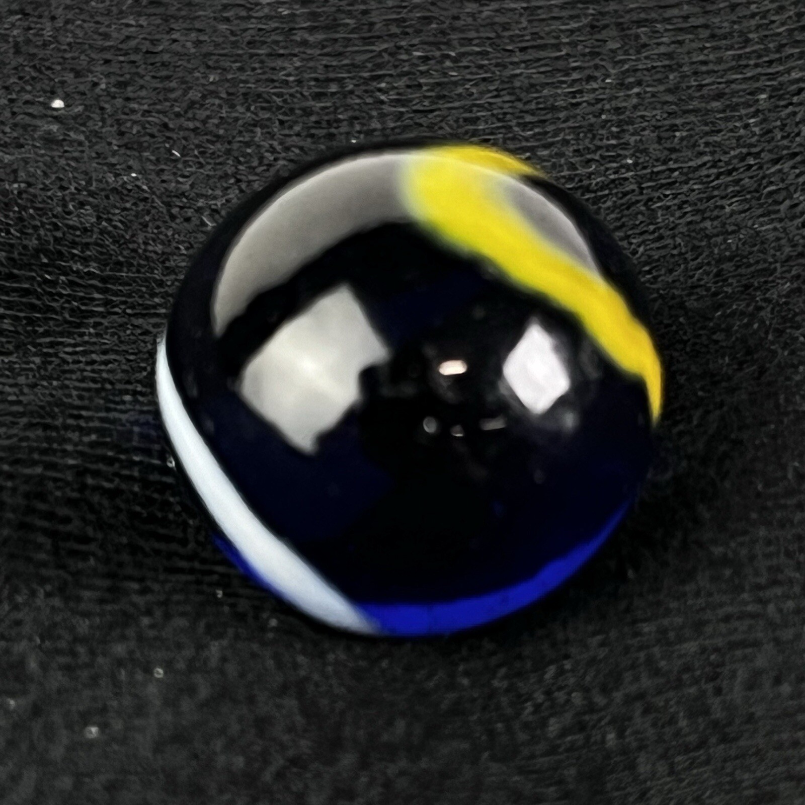 Vintage Akro Agate Peltier Art Swirl Glass Marble .64” Blue Yellow White Brown