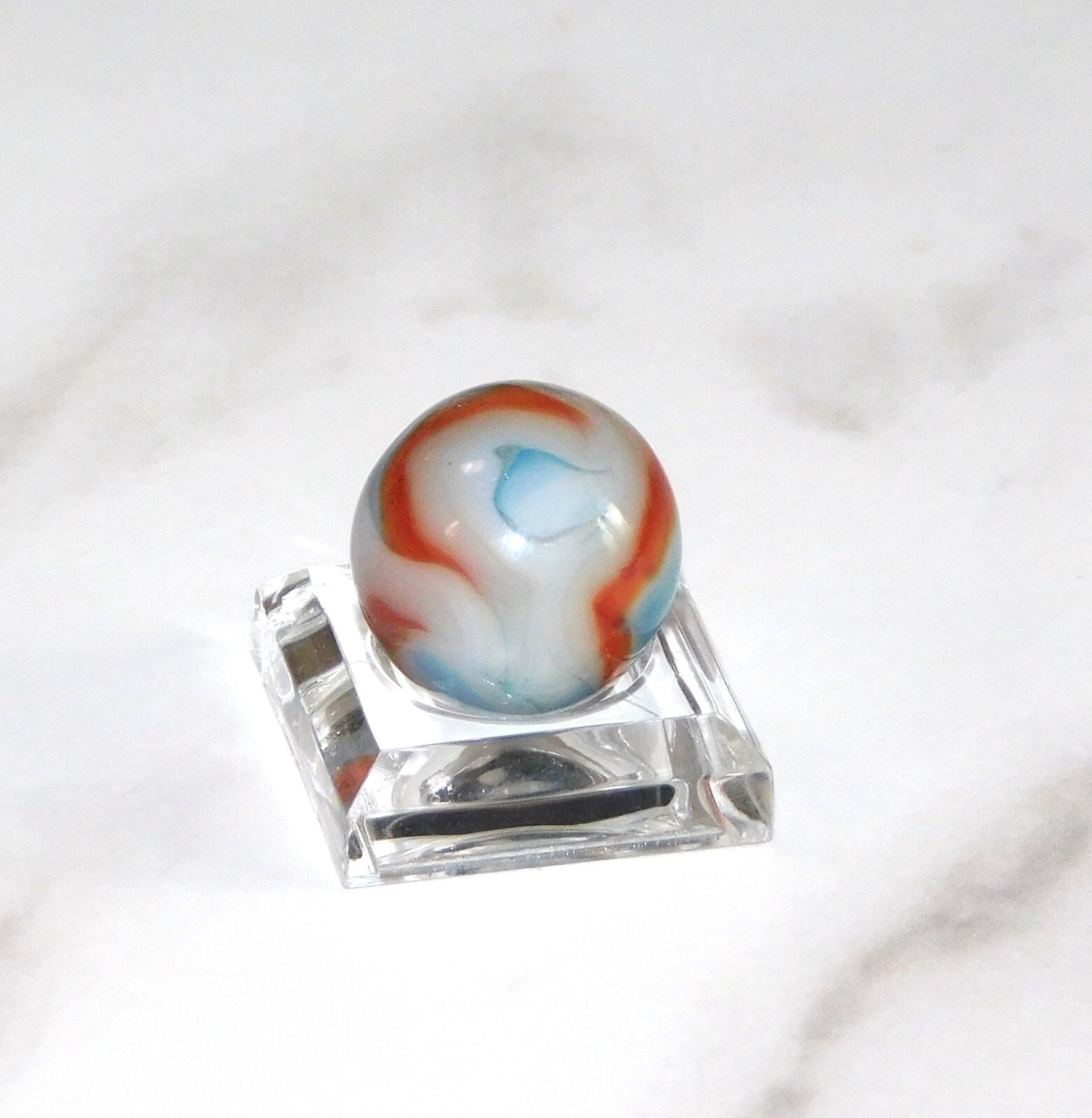 Vintage Marble Light Blue Orange White Swirl Opaque Peltier Akro 0.66″ #0-135
