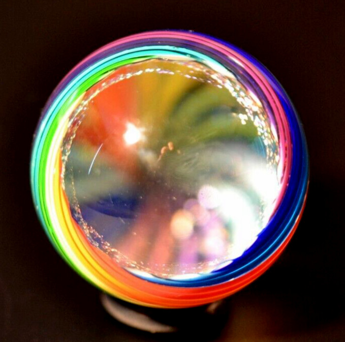 JAMES ALLOWAY GLASS MARBLE/1.328″-DICHROIC RAINBOW VORTEX #3510-YELLOW,LIME++