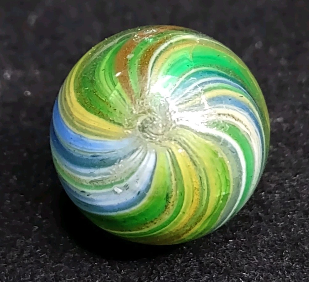 HTF ✨ .65″ GOLD LUTZ Onionskin Swirl Handmade Antique Glass Toy German Marble