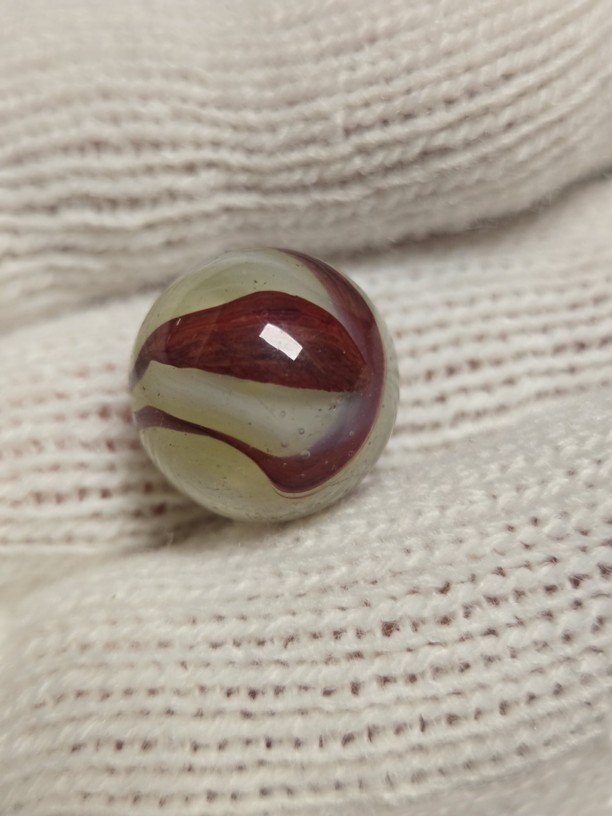Nice Old Vintage Akro Agate Lemonade Oxblood Marble Fluorescent Glow Glass
