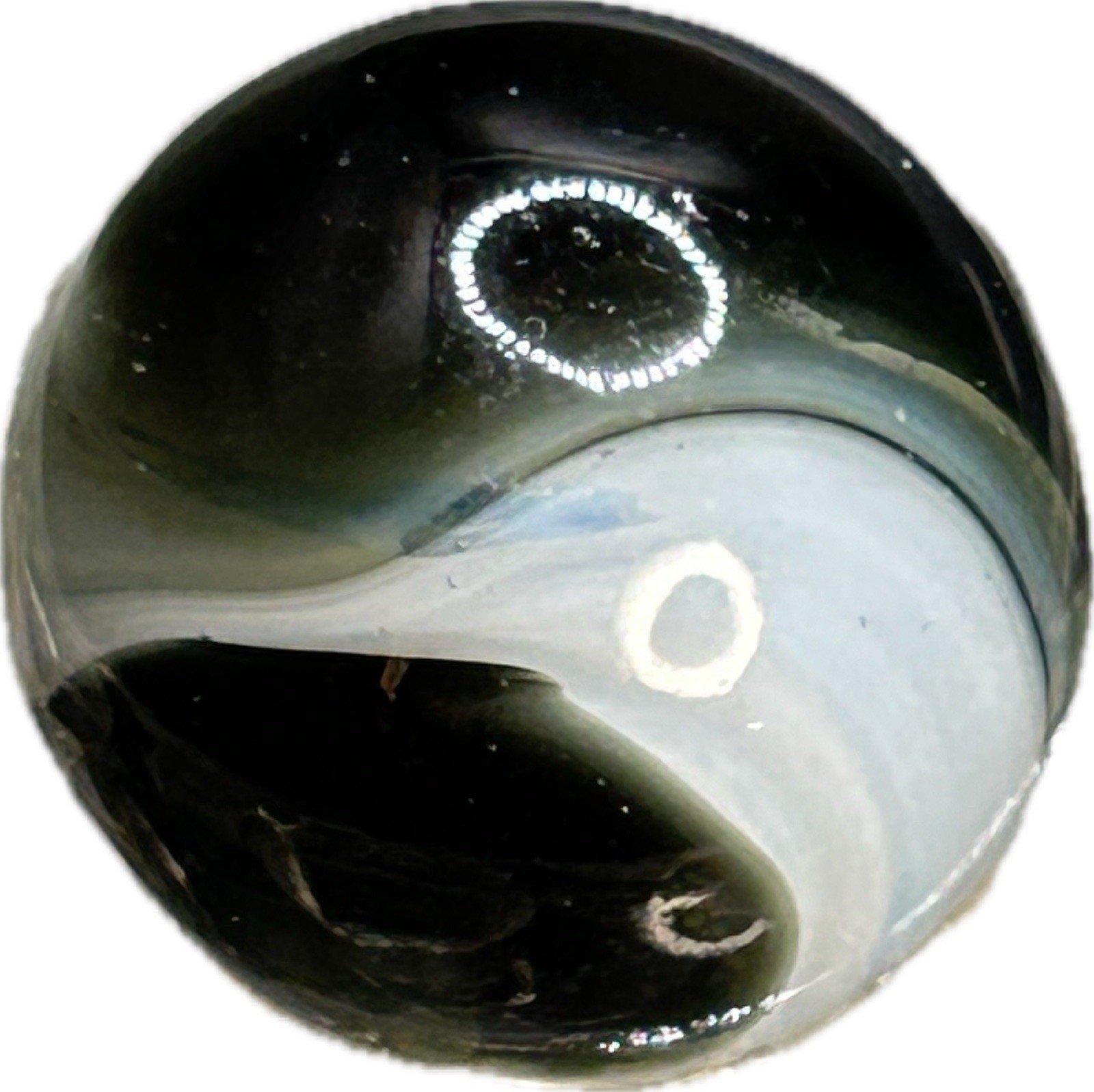 Vintage Marble Akro Corkscrew Marble Black Blue Transparent Wispy White 0.629”