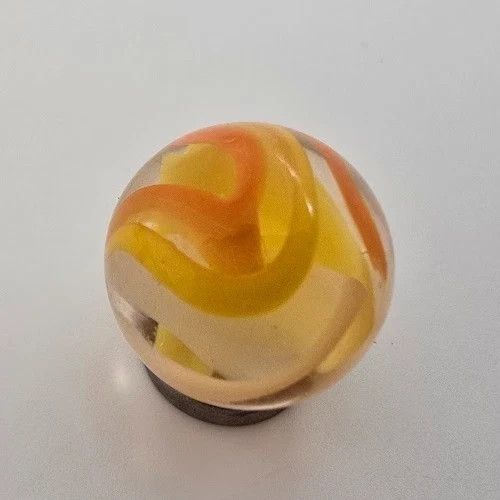 New For 2025! Firefly 16mm 5/8 in pk 5 Marbles Clear w Yellow, Orange Swirls