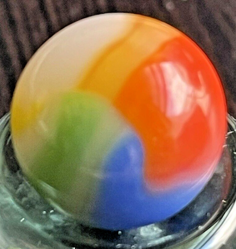 VTG MARBLE KING RAINBOW MARBLE GREEN BLUE RED ORANGE YELLOW WHITE .59″ MINT TOY
