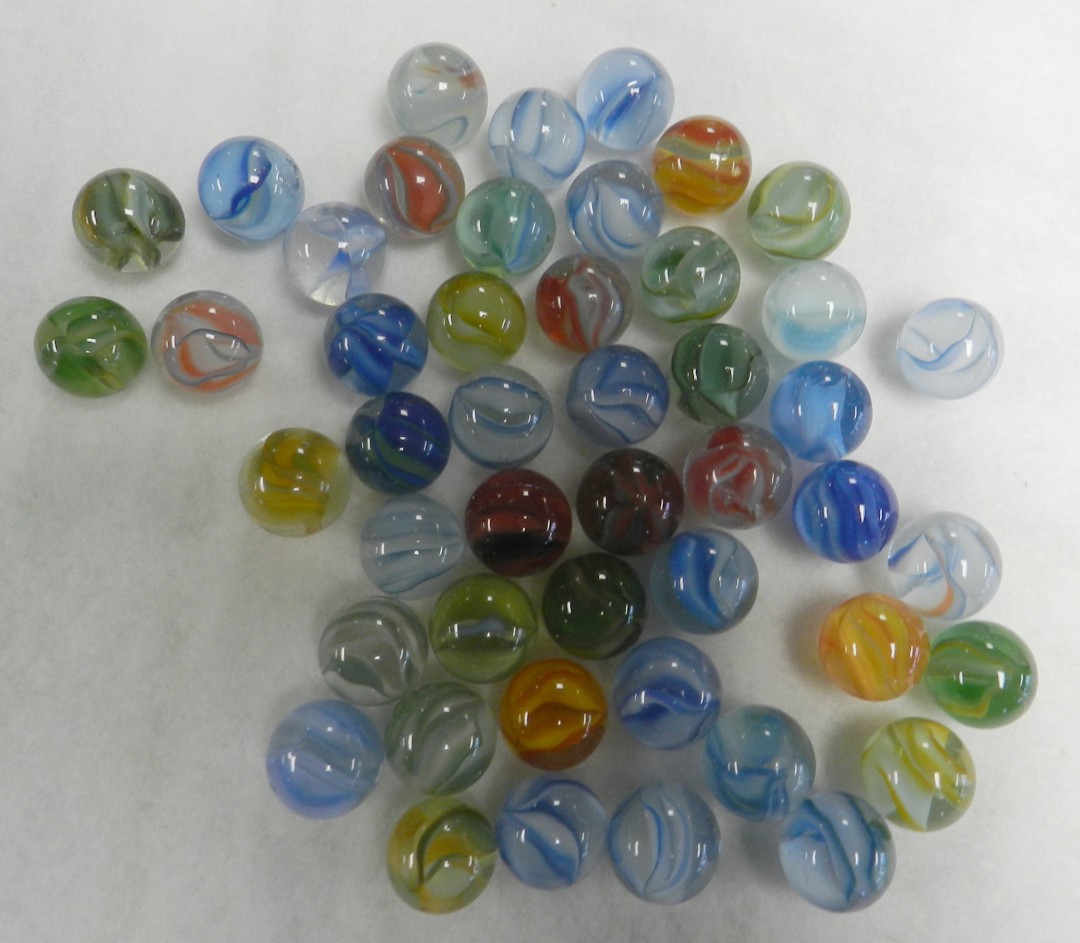 #20763m Vintage Group or Bulk Lot of 45 Hybrid Cat’s Eye Marbles