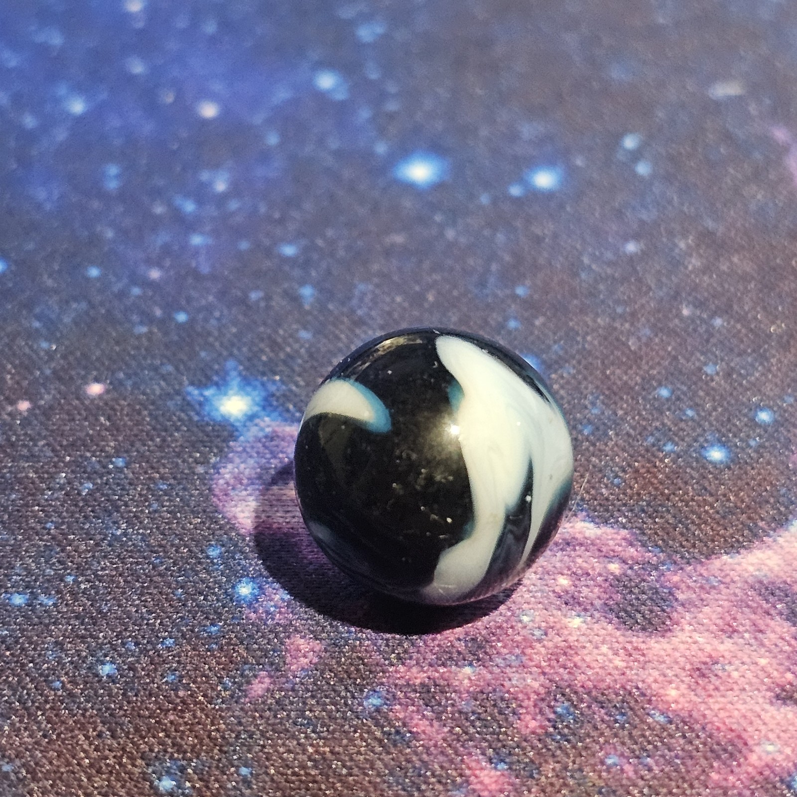 Vintage Glass Black White Blue Swirl Marble