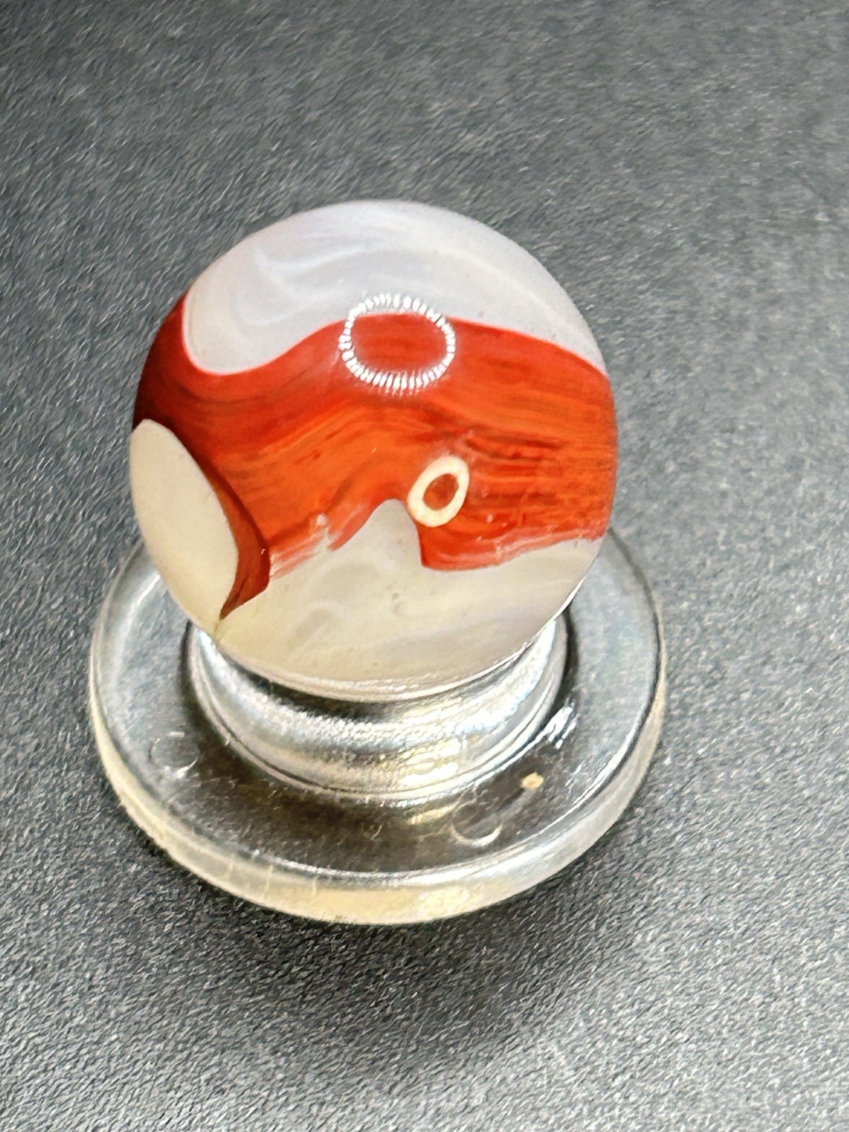 Vintage Akro Agate Silver Oxblood Marble Thick Oxblood Snake Pattern 0.591”