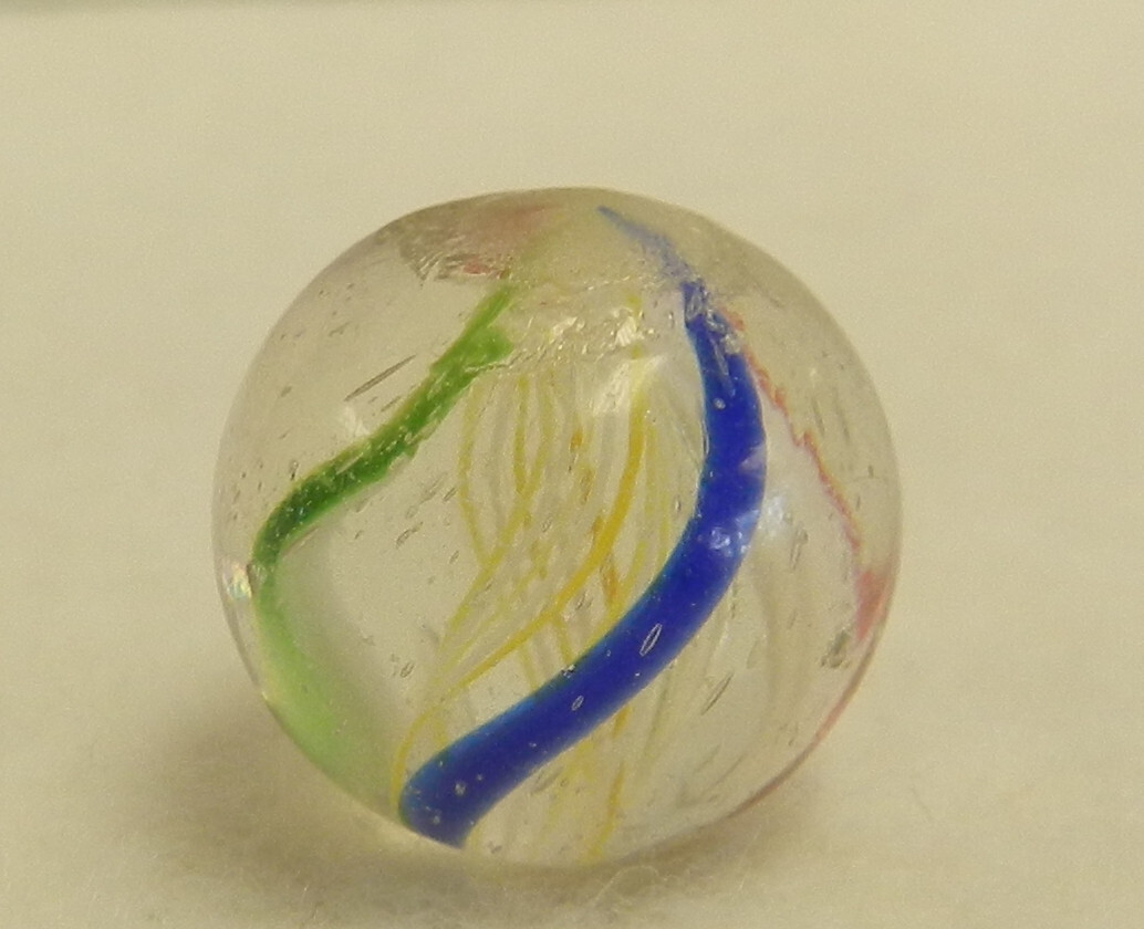 #18949m Vintage German Handmade 2 Color Latticino Swirl Marble .64 Inches NM+