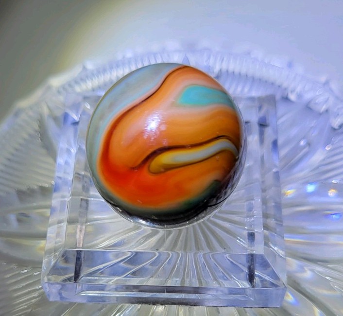 Vintage CAC Christensen Agate Flame Swirl Jumbo Shooter Marble .96″ RARE UV GLOW