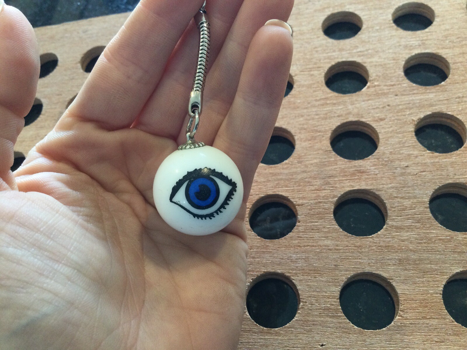Vintage | Eye | Blue & Black Print on White Marble Keychain