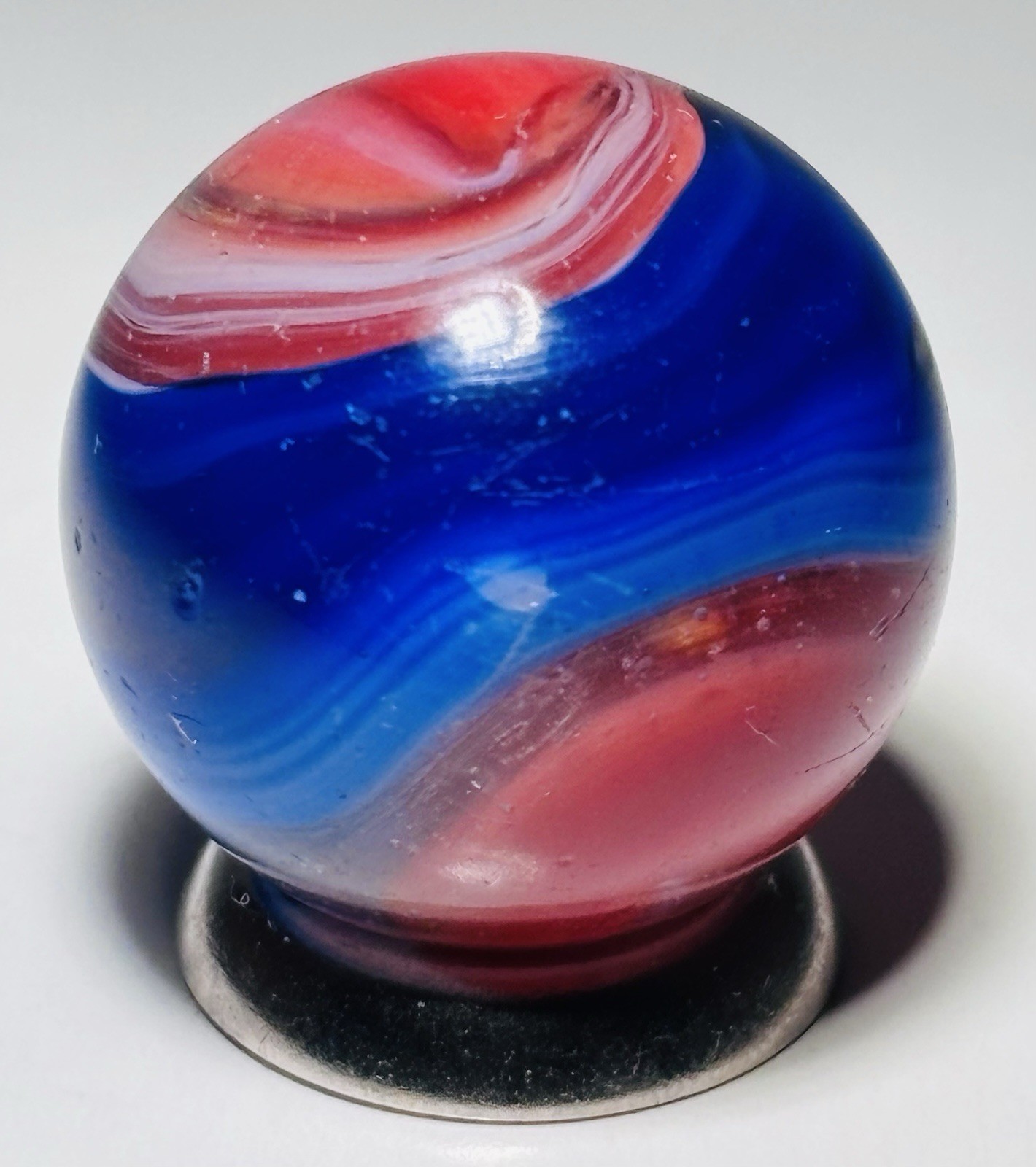 Vintage Akro Red White & Blue Popeye Corkscrew Marble .74” Near Mint Cond