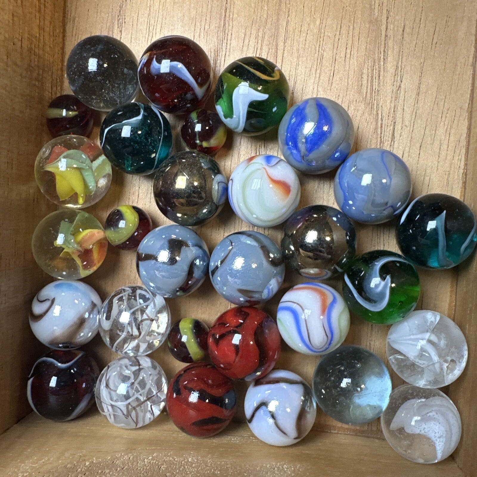 Vintage Marbles Moon Marble Company Bonner Springs KS Hand Blown 30 Total