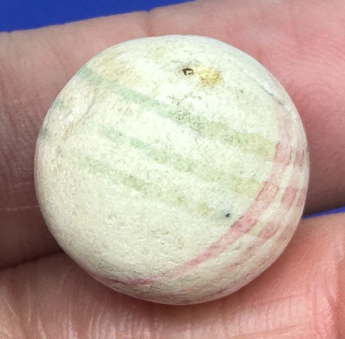 .76″ LINED CHINA MARBLE ANTIQUE GREEN RED 1800’s HANDMADE VINTAGE old toy